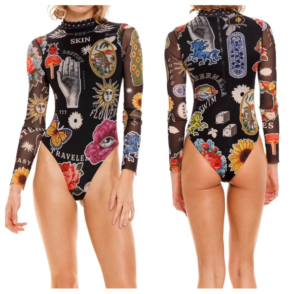 Agua Bendita Other - Agua Bendita Embellished Mei One Piece Mesh Swimsuit